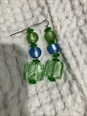 Green & Blue Beaded Drop Earrings - Women Jewelry